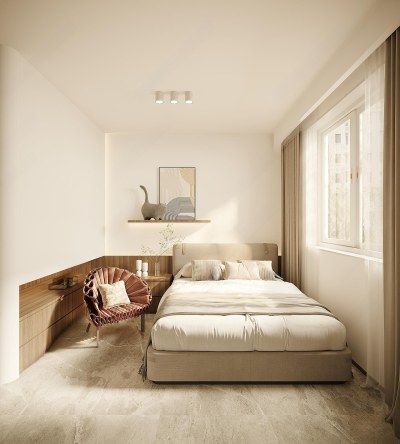 现代奶油风家居卧室3D模型下载